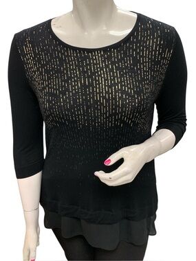 Apt.9 Black Metallic Accent Layered-Hem Top Size L